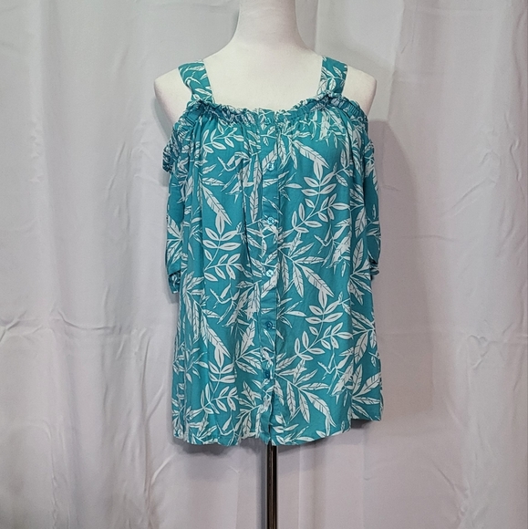 Women Within Women's Turquoise Cold Shoulder Short Sleeve Blouse Size Large - Picture 4 of 12